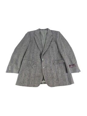 Imperial By Haggar Sport Coat Mens 44L Gray Wool Herringbone Tweed Blazer Jacket